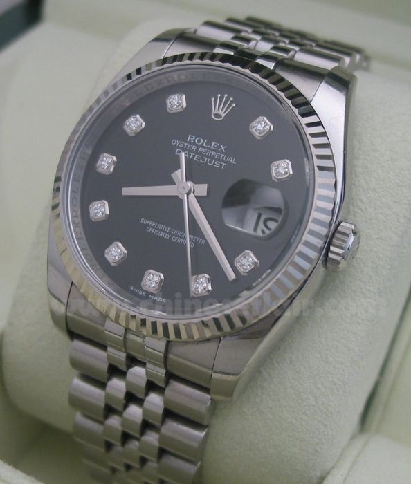 Mens Rolex Oyster Perpetual Datejust Watch: SS Black Dial